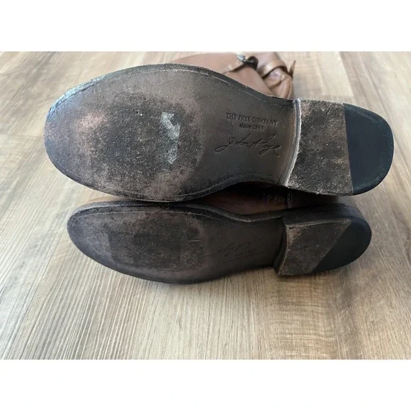 Frye Riding Boots Womens 7.5 B Brown Leather Knee High Side Zip Buckle 4001 - Picture 5 of 8